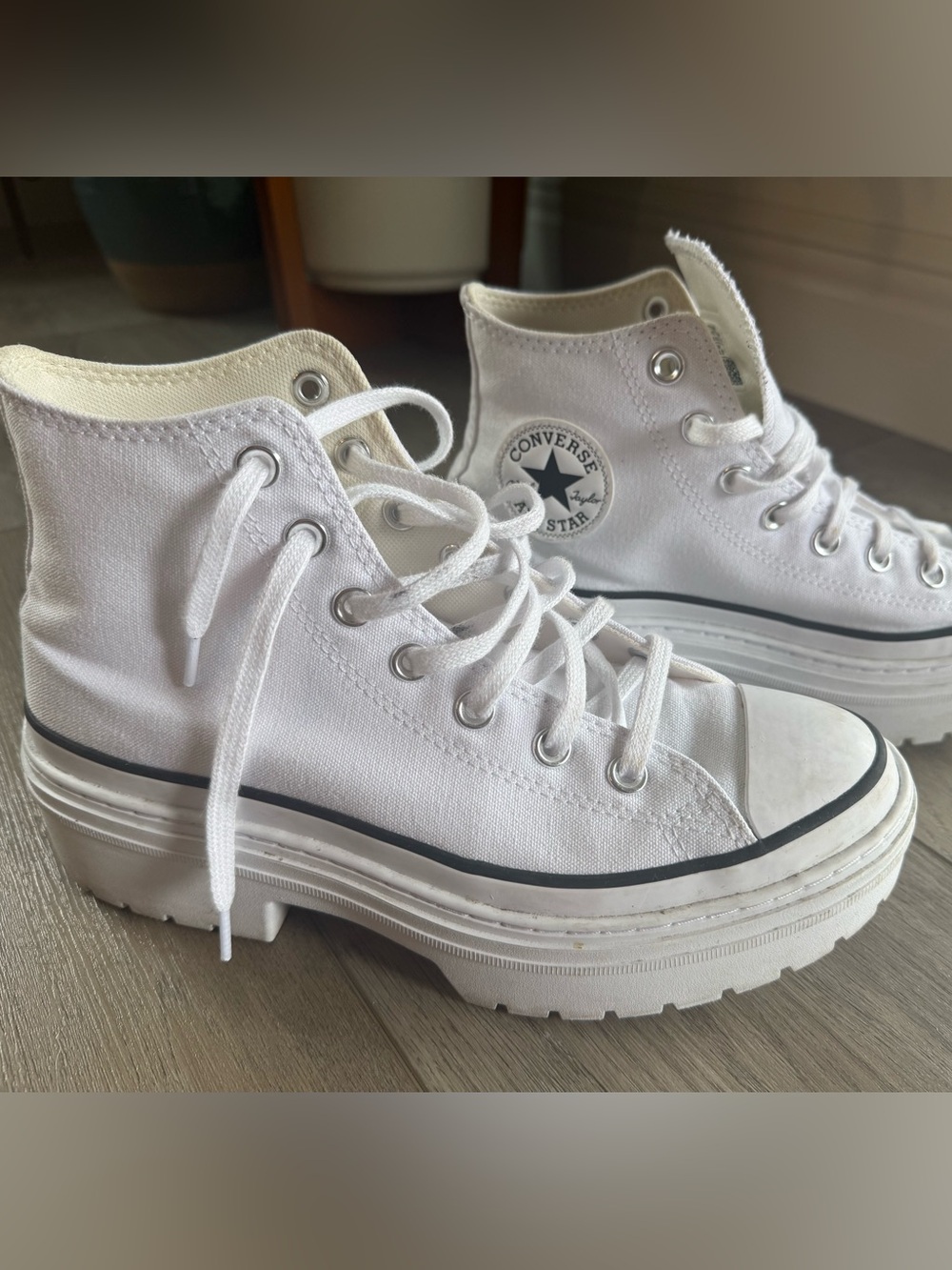 White High-Top Platform Chunky Converse Canvas Sneakers - Picture 2 of 6